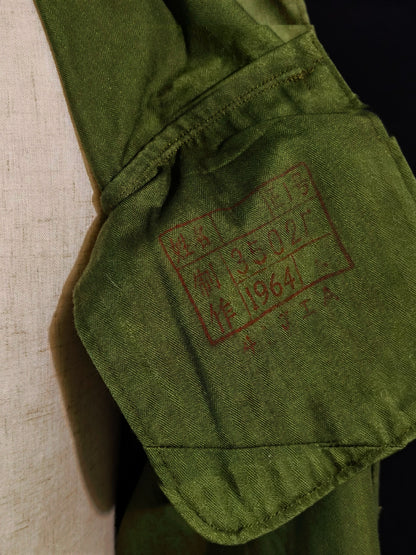 Original Late Type 58 Chinese Army Second Lieutenant Field Green Herringbone Spring & Autumn Service Uniform Jacket & Trousers Set