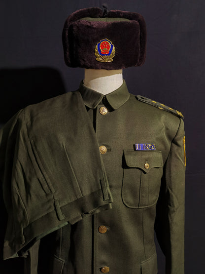 Original Type 95 Police Winter Uniform Set (Wool Gabardine Lapel Jacket, Trousers & Winter Fur Cap, Grade 1 Superintendent)