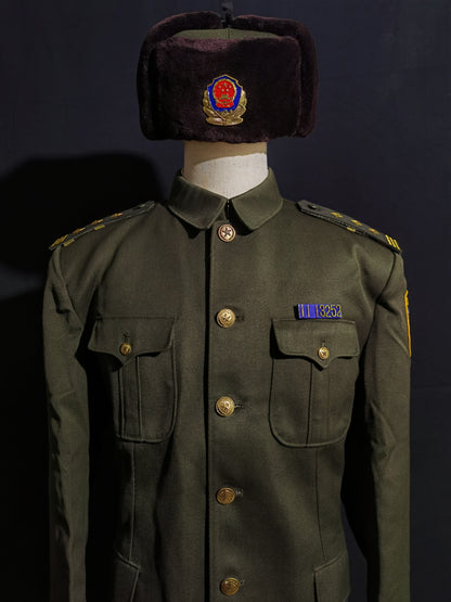 Original Type 95 Police Winter Uniform Set (Wool Gabardine Lapel Jacket, Trousers & Winter Fur Cap, Grade 1 Superintendent)