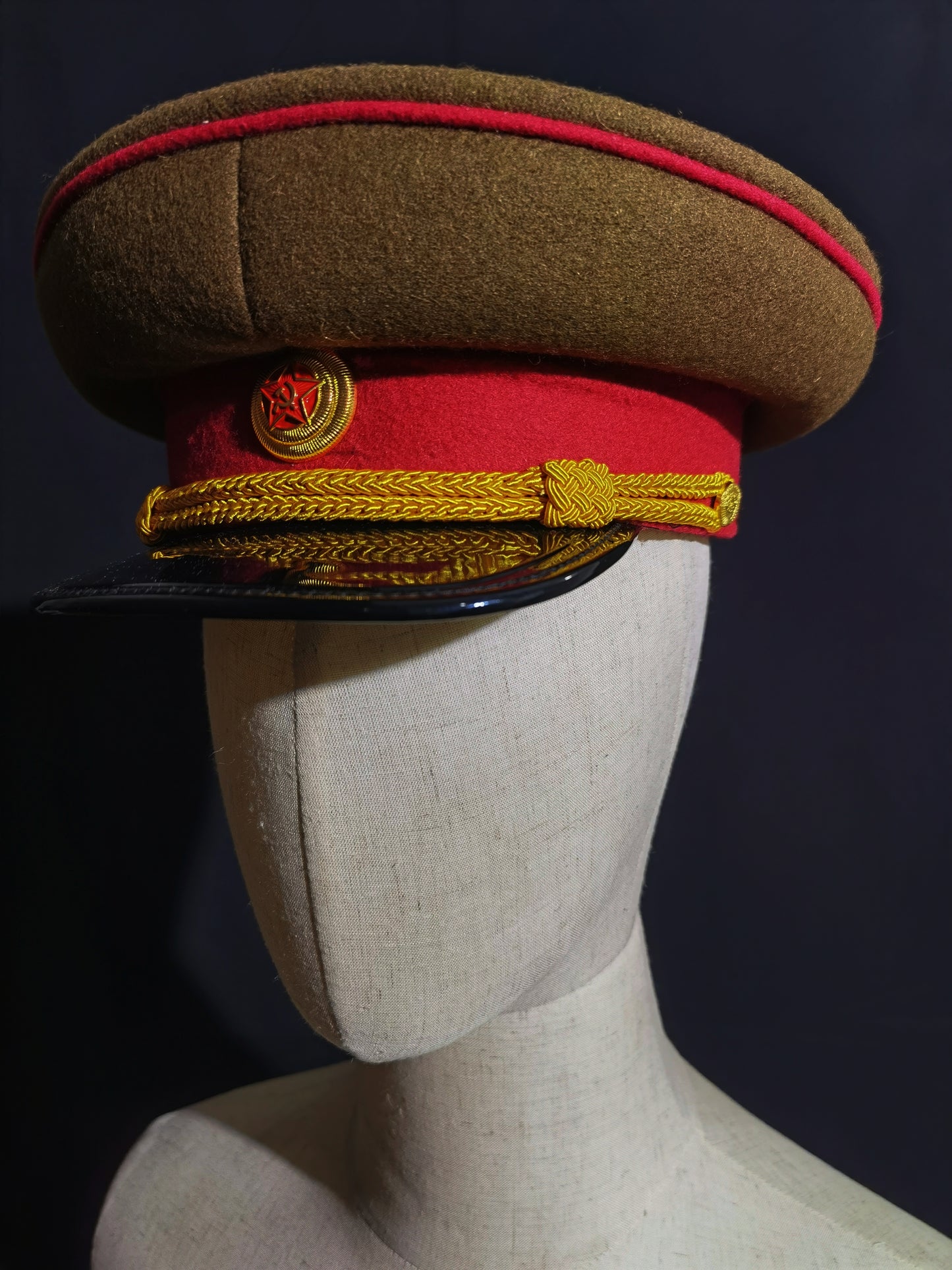 Soviet WWII Red Army General Officer Brown Wool Peaked Cap Reproduction